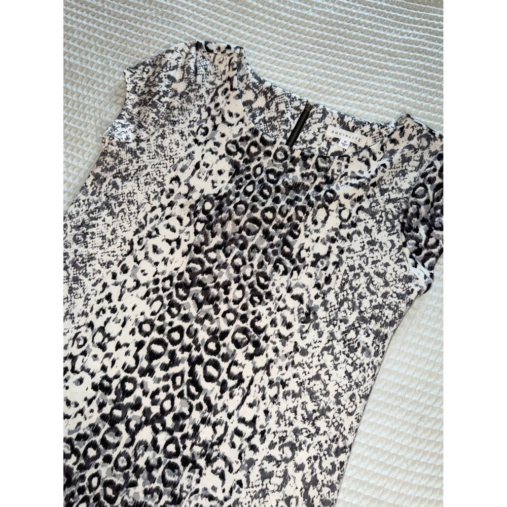 Socialite‎ Shift Dress Womens M Gray Animal Print Leopard Snake Mini Zip Back